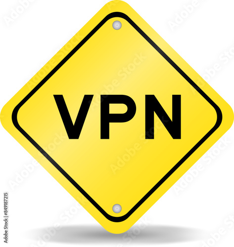 Yellow color transportation sign with word VPN (abbreviation of virtual private network) on white background