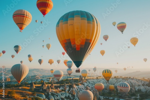 freedom and beauty of hot air balloons adrift in the clear blue sky, symbolizing adventure and exploration photo