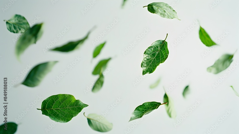Vibrant Green Leaves Floating and Twirling in the Breeze Natural Environment Vibrant Green Leaves Floating and Twirling in the Breeze Natural Environment