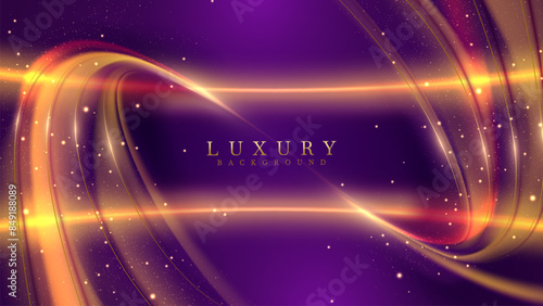 Elegant Purple Background with Gold Light Effects Decorations. Vector Illustration.