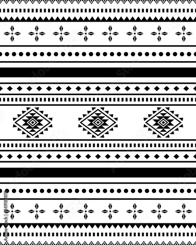 Geometric Southwest Navajo Aztec tribal Indigenous pattern black and white for decor textile printing