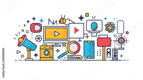 Multimedia Digital Technology Icons for Website, Application, and Online Digital Media