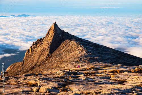 Mount Kinabalu peak with light of sunrise on Mount   trip travel, hiking in Kinabalu national park. Kota kinabalu - Malaysia.