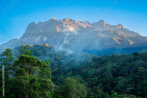 Mount Kinabalu peak with light of sunrise on Mount   trip travel, hiking in Kinabalu national park. Kota kinabalu - Malaysia.