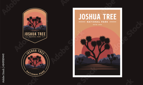 Set of Joshua Tree National Park graphic illustration badge poster vector