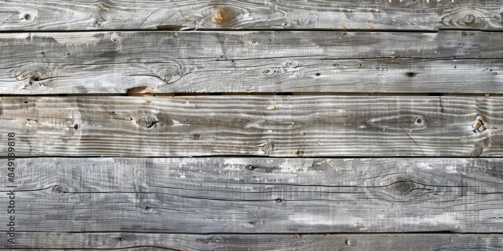 Obraz premium Weathered grey wood background with aged texture and visible grain: Ideal for vintage or coastal themes, the aged texture and visible grain of grey wood evoke a sense of history and charm