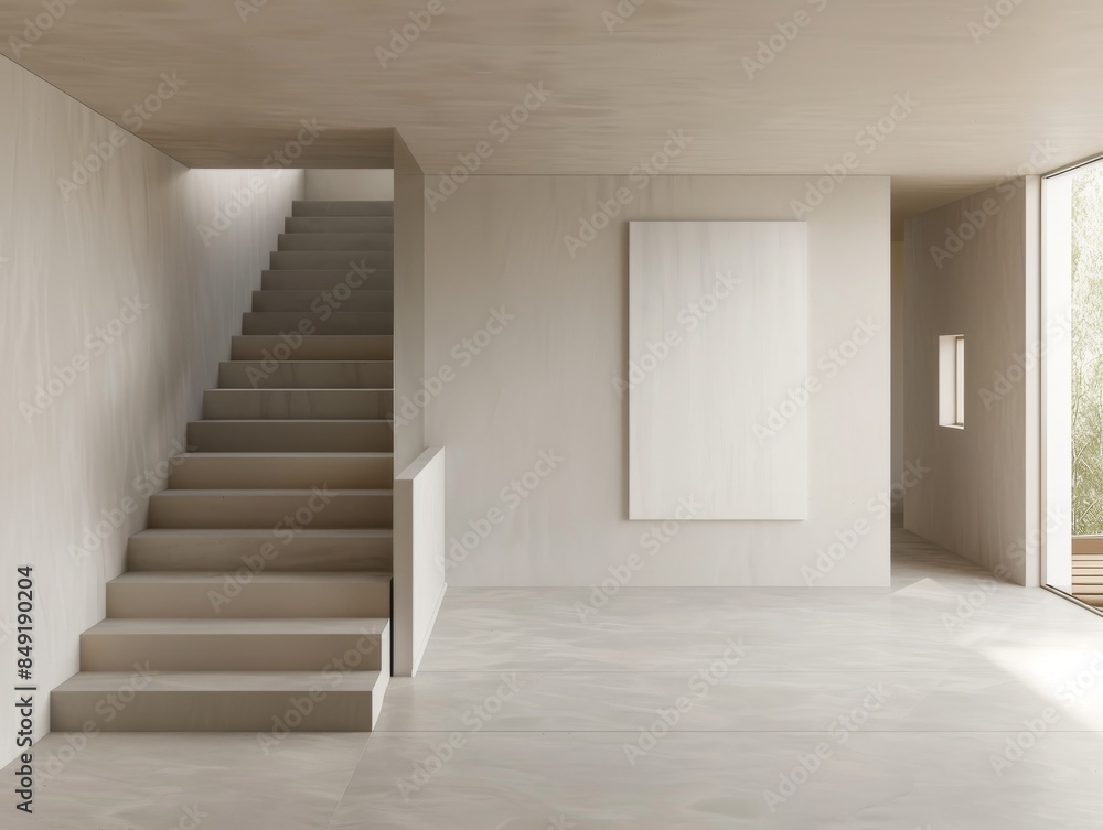 A canvas painting mockup in a minimal and modern house A canvas painting mockup in a minimal and modern house