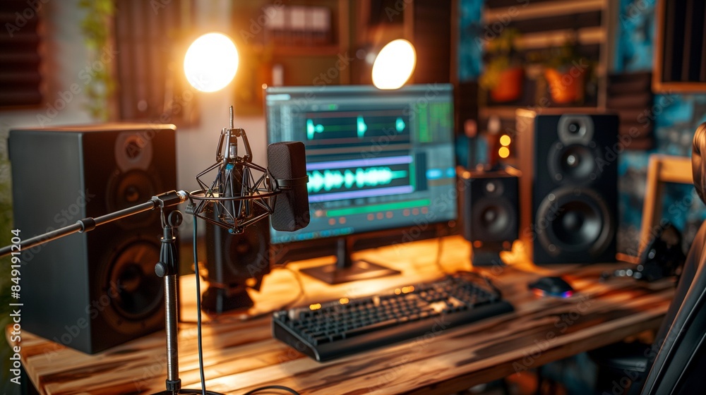 Fototapeta premium a home-based podcast studio, professional style interior design