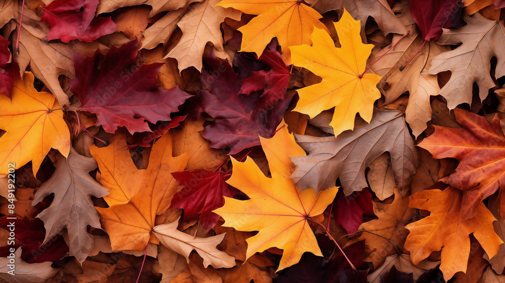Bright Yellow and Red Autumn Leaves Overlapping Bright Yellow and Red Autumn Leaves Overlapping