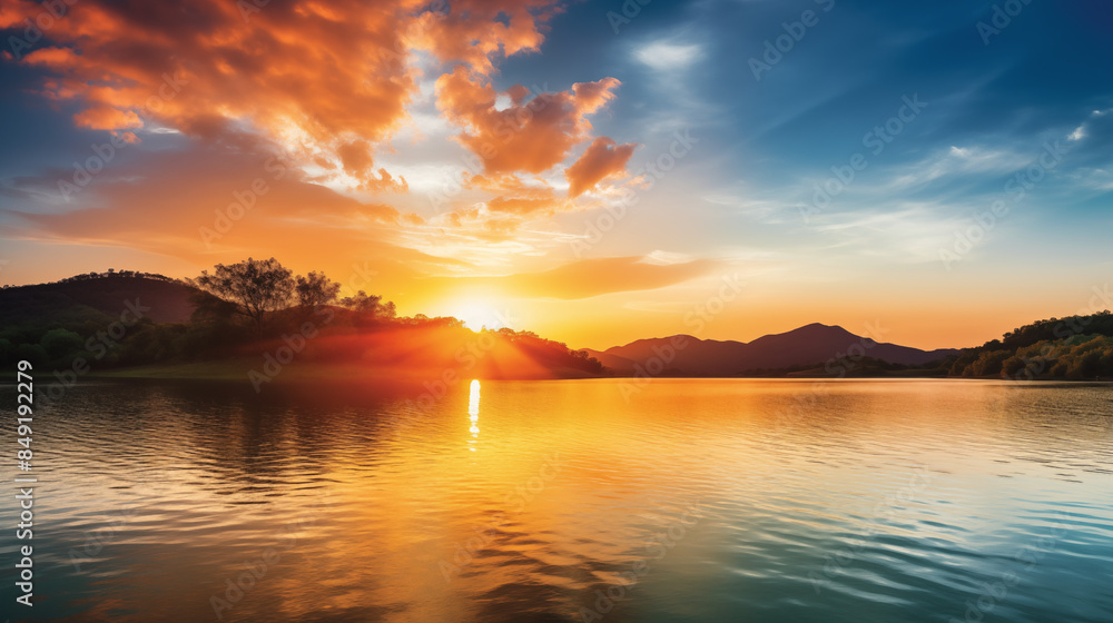 Golden Sunset Over Tranquil Lake