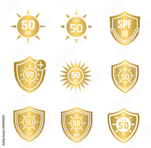 SPF 50 golden sun, shield icons
