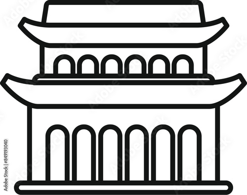 Traditional asian building featuring two levels with arched entrances
