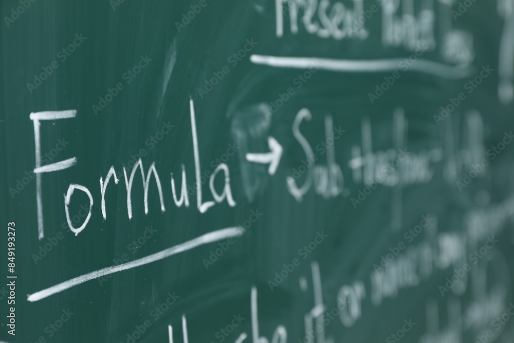 English grammar rules written with chalk on green board English grammar rules written with chalk on green board