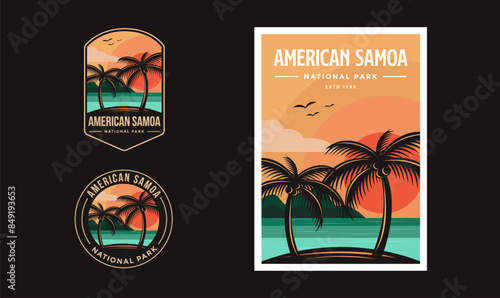 Set of American Samoa National Park graphic illustration badge poster vector