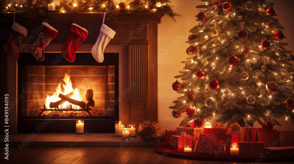 Christmas Tree and Stockings by the Fireplace Christmas Tree and Stockings by the Fireplace