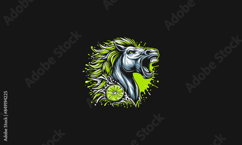 head horse angry with lime vector artwork design
