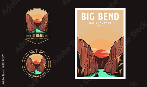 Set of Big Bend National Park graphic illustration badge poster vector