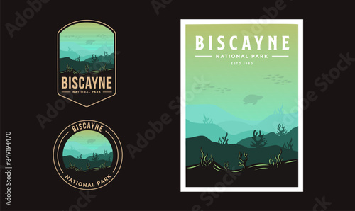 Set of Biscayne National Park graphic illustration badge poster vector