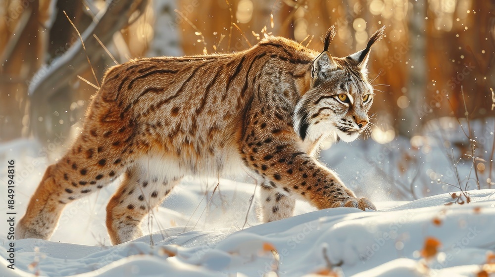 Obraz premium Lynx strolling through the snow