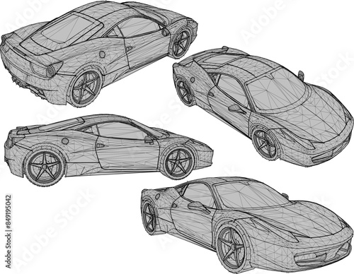 Vector illustration sketch detailed design drawing of exclusive European model sports racing car for the Crazy Rich collection