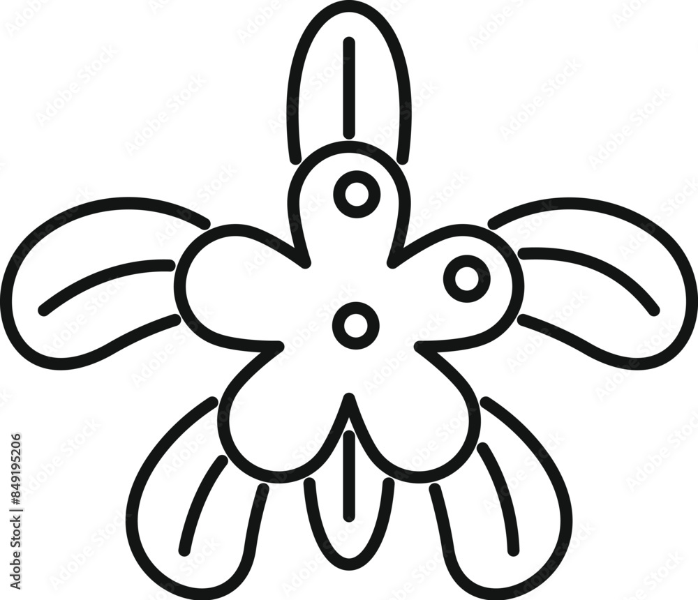 Line drawing of a five petals flower with leaves growing around it Line drawing of a five petals flower with leaves growing around it