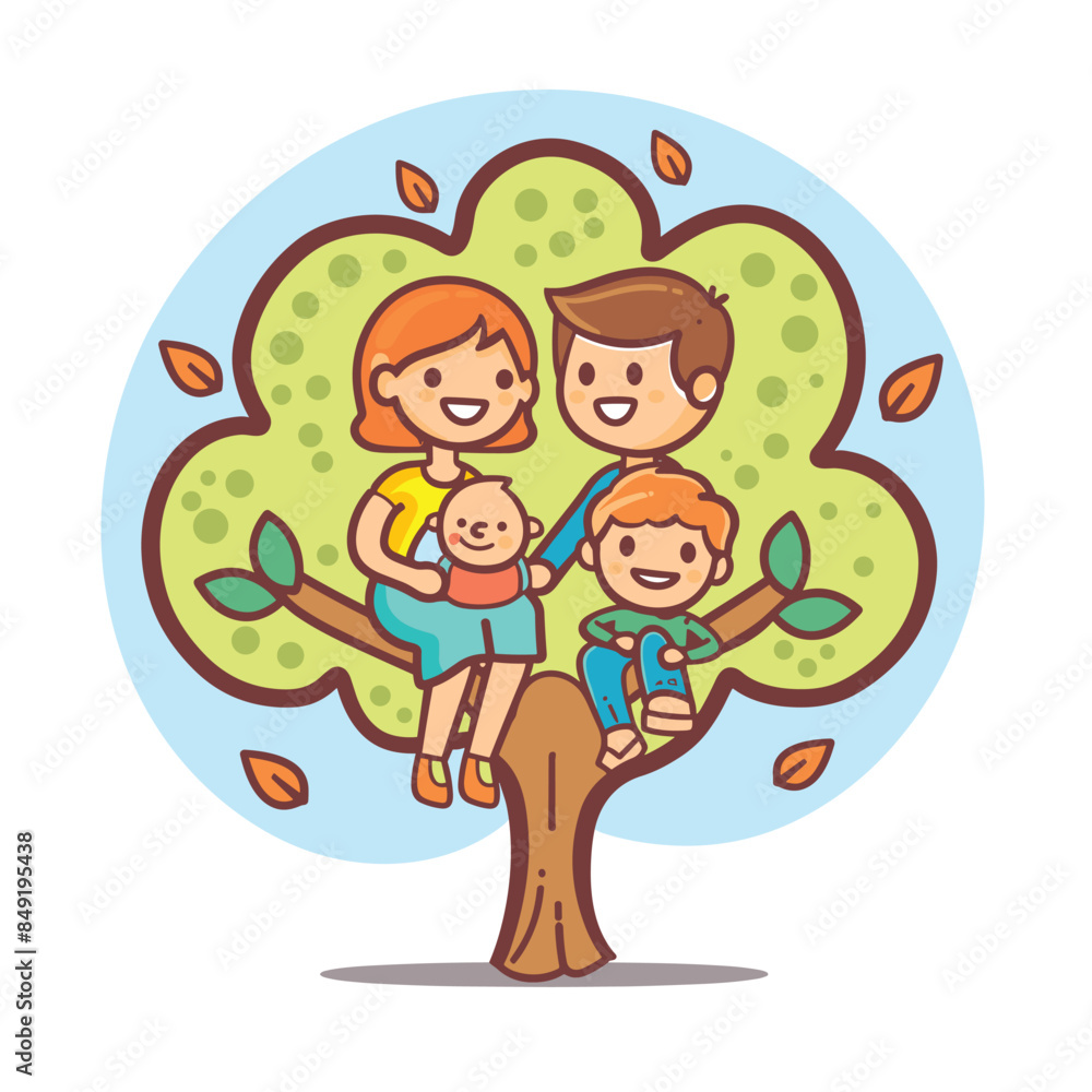 Cartoon family tree climbing illustration. Happy family four playing tree cartoon. Cartoon kids parents enjoying nature illustration Cartoon family tree climbing illustration. Happy family four playing tree cartoon. Cartoon kids parents enjoying nature illustration