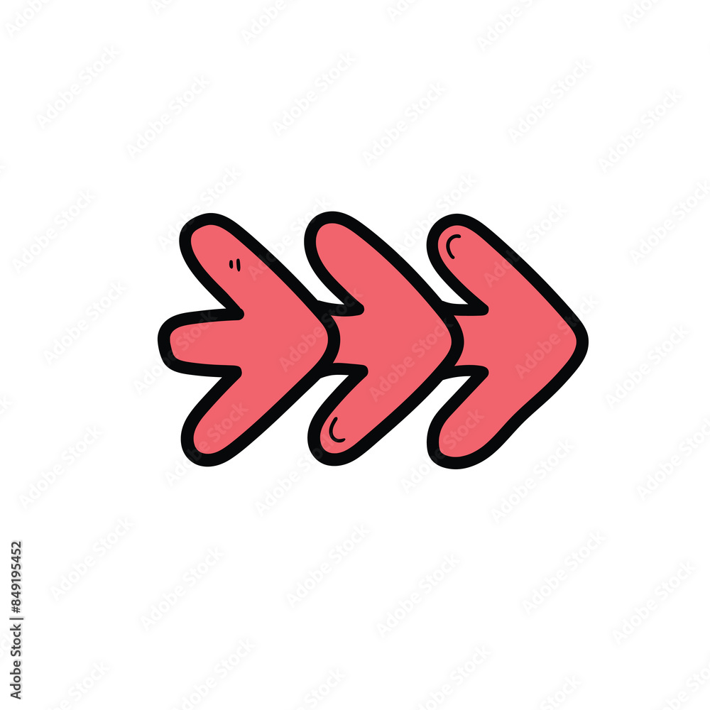 Hand drawn cartoon icon of red three arrows on a white background. Hand drawn cartoon icon of red three arrows on a white background.