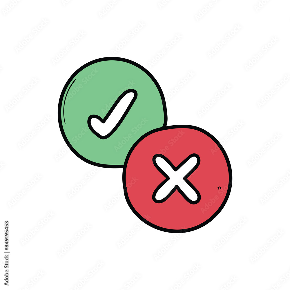 Hand drawn cartoon icon of yes and no on a white background. Hand drawn cartoon icon of yes and no on a white background.