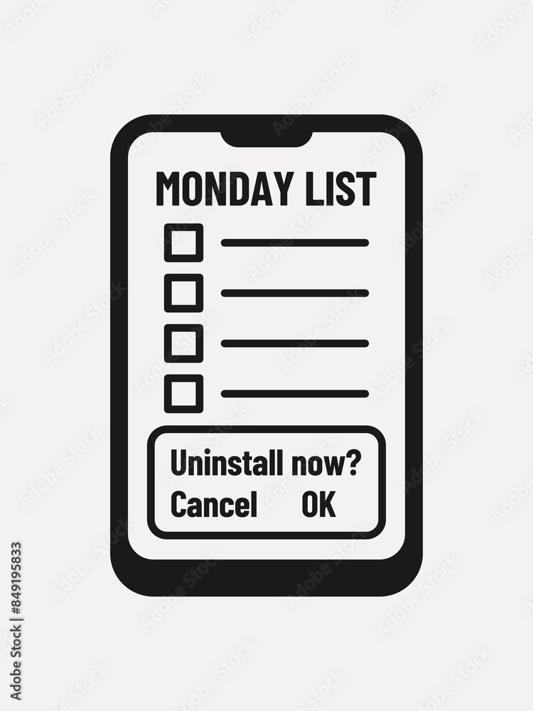 Illustration of a phone screen showing the uninstall of office work lists on Monday. Illustration of a phone screen showing the uninstall of office work lists on Monday.