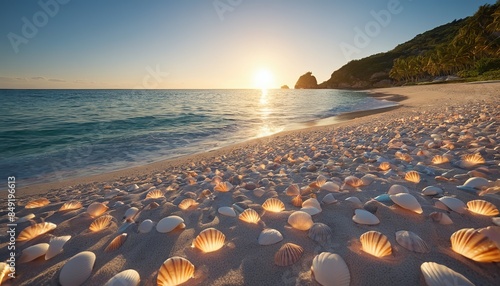 Otherworldly Beach Glowing with Ethereal Seashells