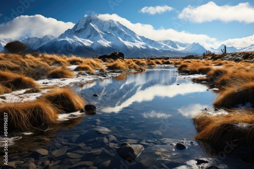 Lake Miscanti Sereno refuge between volcanoes., generative IA photo