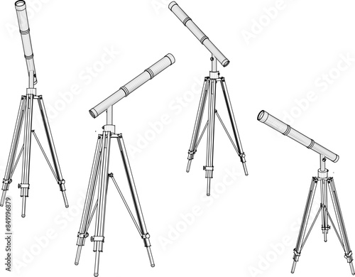 Vector illustration sketch detailed design drawing of vintage classic old telescope binoculars for stargazing 