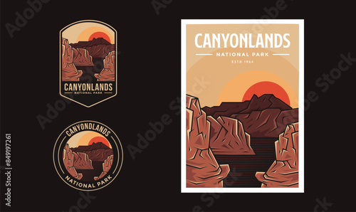 Set of Canyonlands National Park graphic illustration badge poster vector