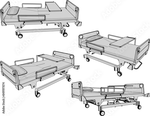Vector illustration sketch drawing detailed design of hospital gurney for patient