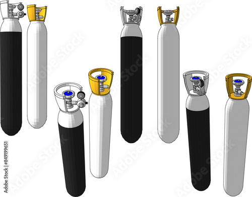 Vector illustration sketch drawing detailed design of oxygen cylinder for treatment
