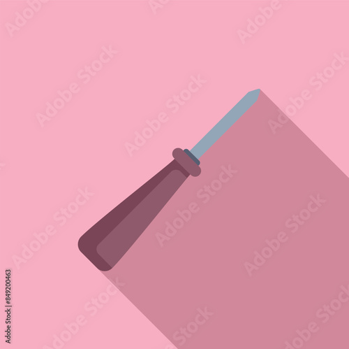 Minimalist illustration featuring an awl tool lying on a pink background, perfect for diy and craft projects photo