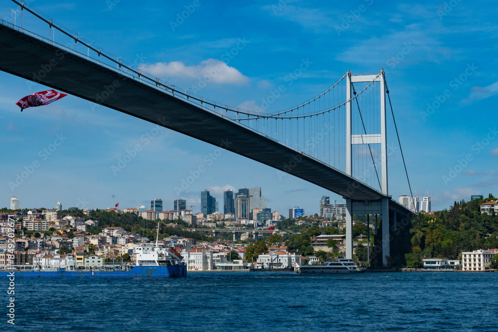 Naklejka premium Skyscrapers of istanbul behind the Bosphorous, financial district of Turkey
