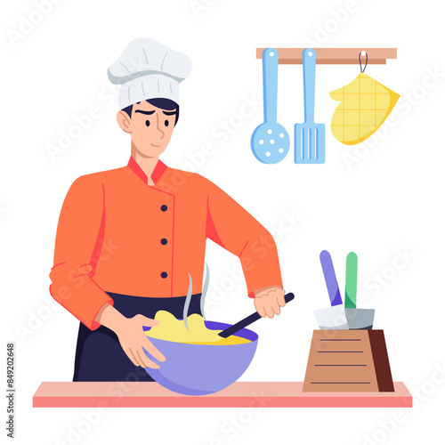 An editable flat illustration of chef 