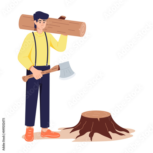 Get this flat illustration of wood cutting man 