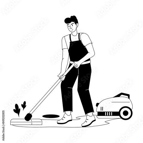 An editable glyph illustration of house cleaner 