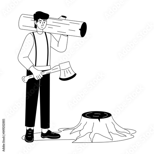 Get this glyph illustration of wood cutting man 