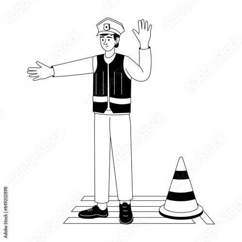An editable glyph illustration of traffic police 