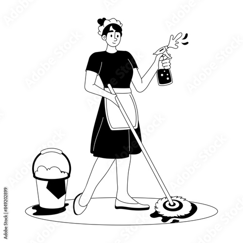 Trendy glyph illustration of domestic worker 