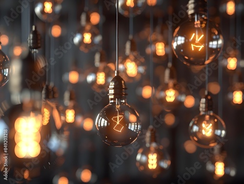 A Captivating Interplay of Light and Form A Mesmerizing Display of Glowing Bulbs in a Serene Studio Setting