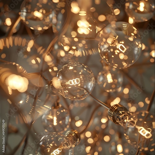 Illuminating Cluster of Glowing Light Bulbs in Serene Studio Setting Captivating Interplay of Light and Form