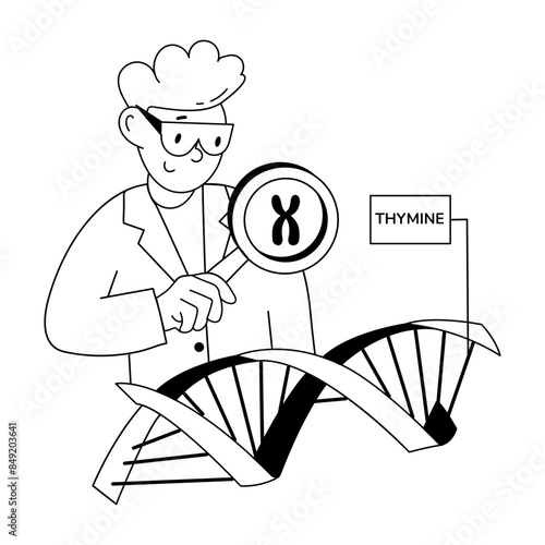 A character based doodle mini illustration of dna analysis 