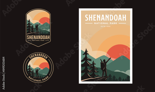 Set of Shenandoah National Park graphic illustration badge poster vector