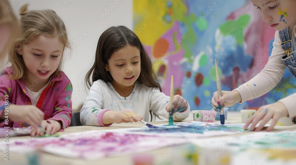 Fototapeta premium artistic, kids, activities, children, painting, sewing, adult, guidance, creative, learning, hands-on, crafting, teamwork, education, skills, creativity, bonding, DIY, family, instruction, making, pro