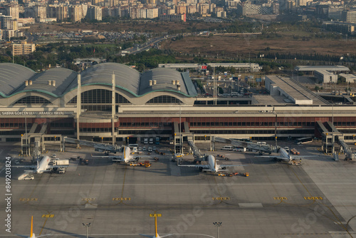 planes and Airport terminal seen from above in Ankara