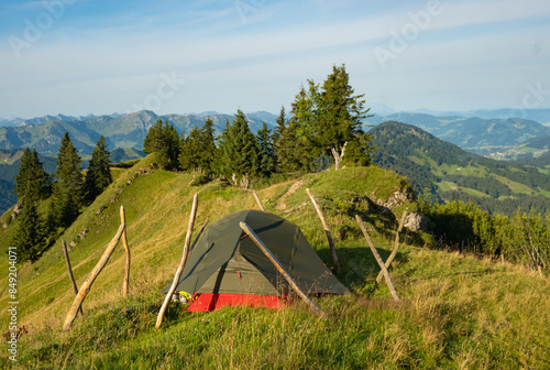 Tent for camping on a mountain in the wilderness